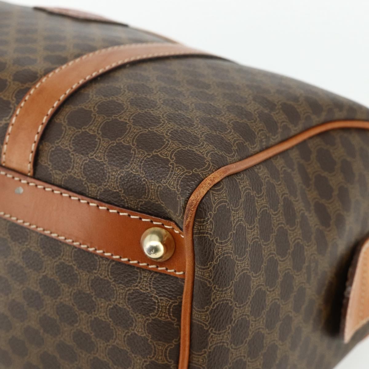 Celine Vintage Macadam Boston bag Canvas and Leather, Brown, Canvas, Travel Bag