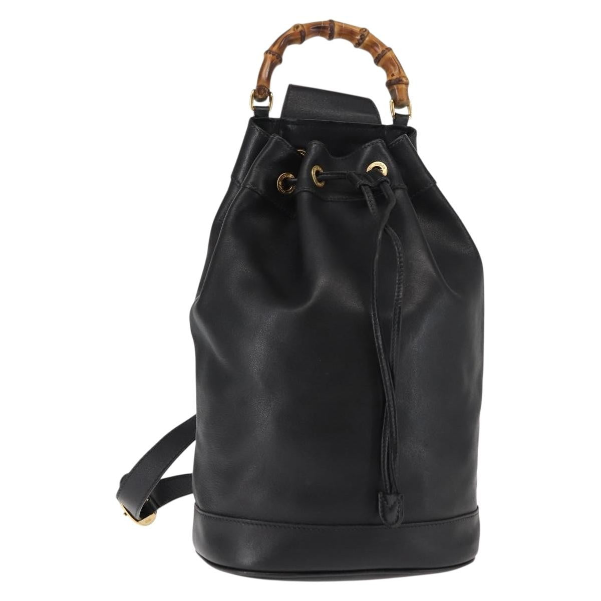 Gucci Vintage Bamboo Sling Backpack Leather, BLACK, LEATHER, Backpack