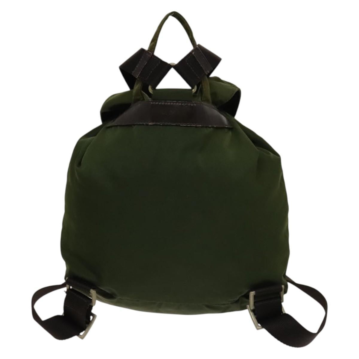 Prada Vela Double Front Pocket Backpack Tessuto with Saffiano Leather, KHAKI, NYLON, Backpack