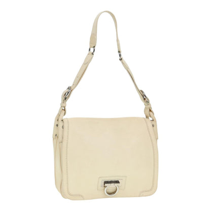 Salvatore Ferragamo Gancini Shoulder Bag Leather, White, Leather, Handbag
