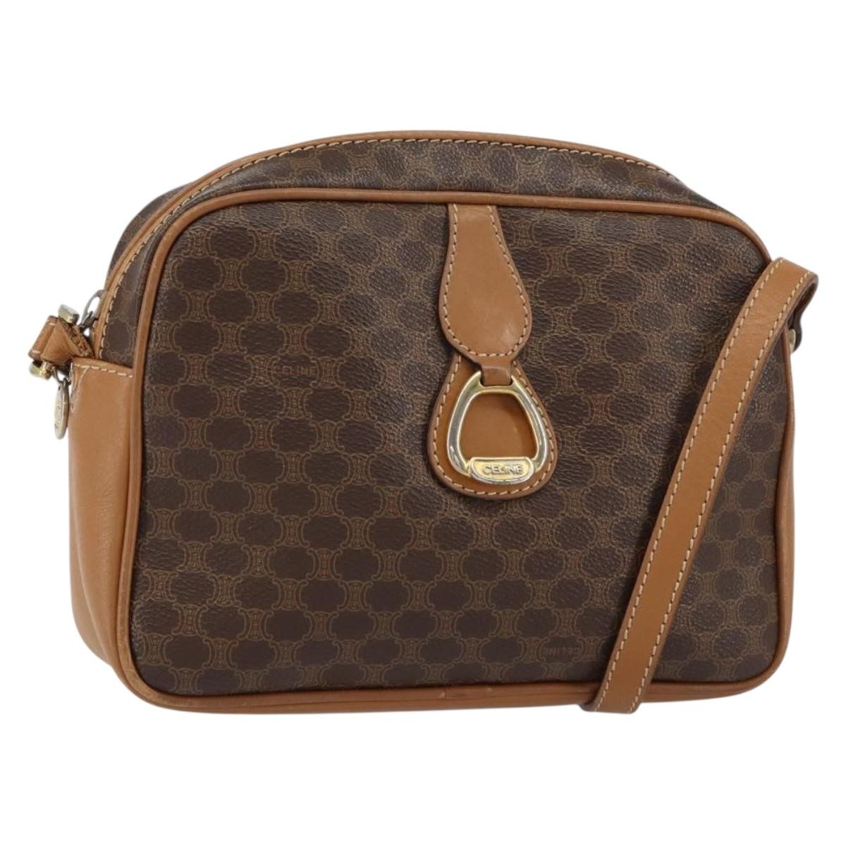 Celine Vintage Macadam Shoulder Bag Canvas and Leather, BROWN, CANVAS, Shoulder bag
