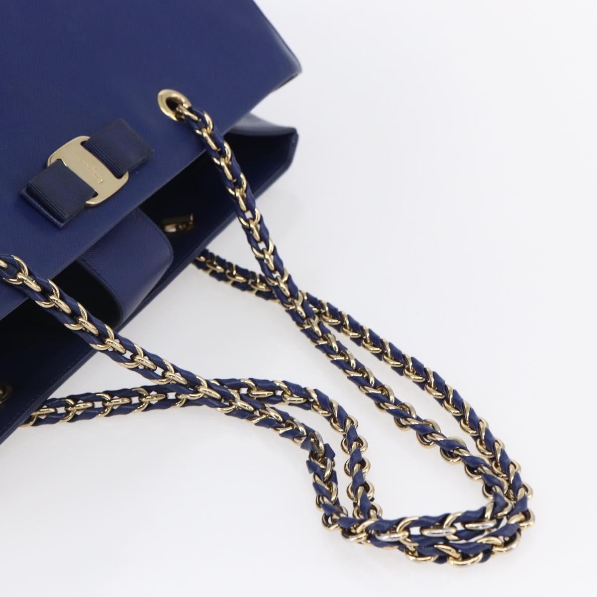 Salvatore Ferragamo Vara Bow Chain Tote Leather, BLUE, LEATHER, Tote bag