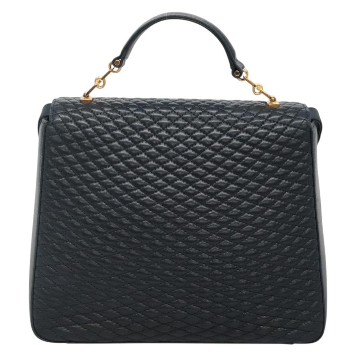 Bally Vintage Handbag Quilted Leather, NAVY, LEATHER, Handbag