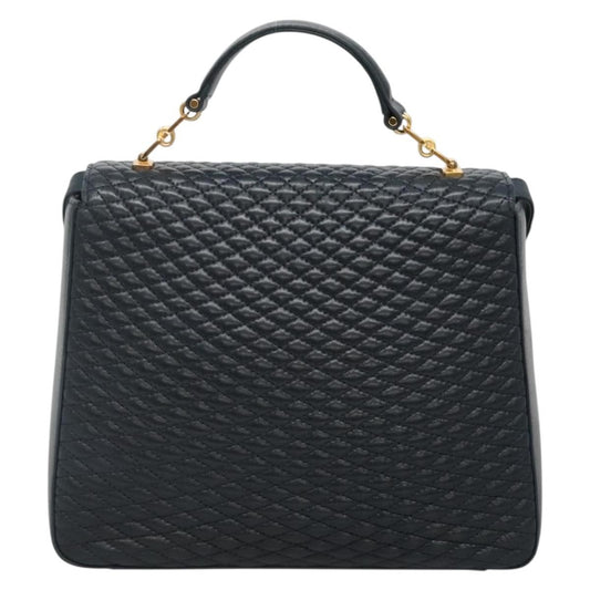 Bally Vintage Handbag Quilted Leather, NAVY, LEATHER, Handbag