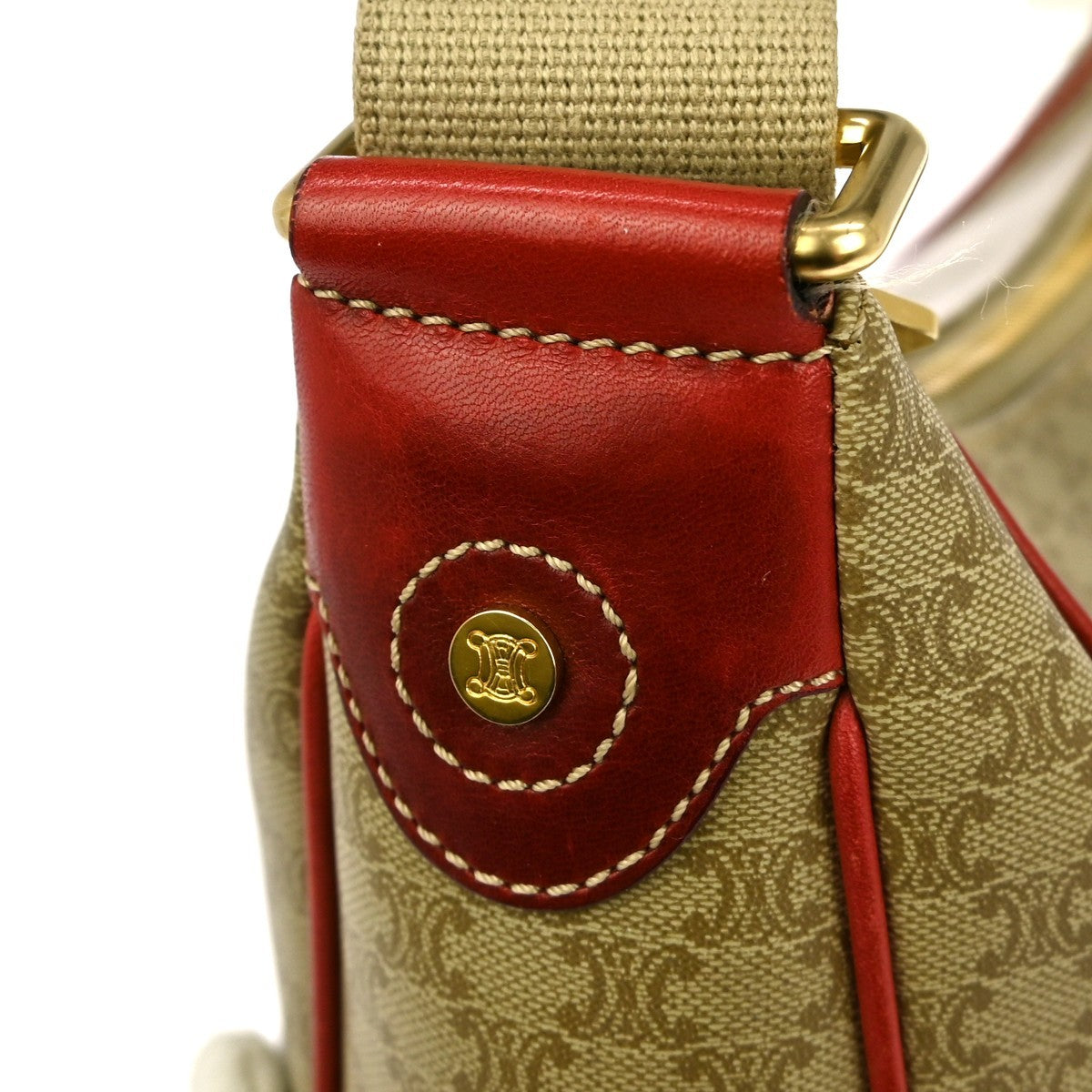 Celine Vintage Macadam Shoulder Bag Canvas and Leather, BEIGE, CANVAS, Shoulder bag