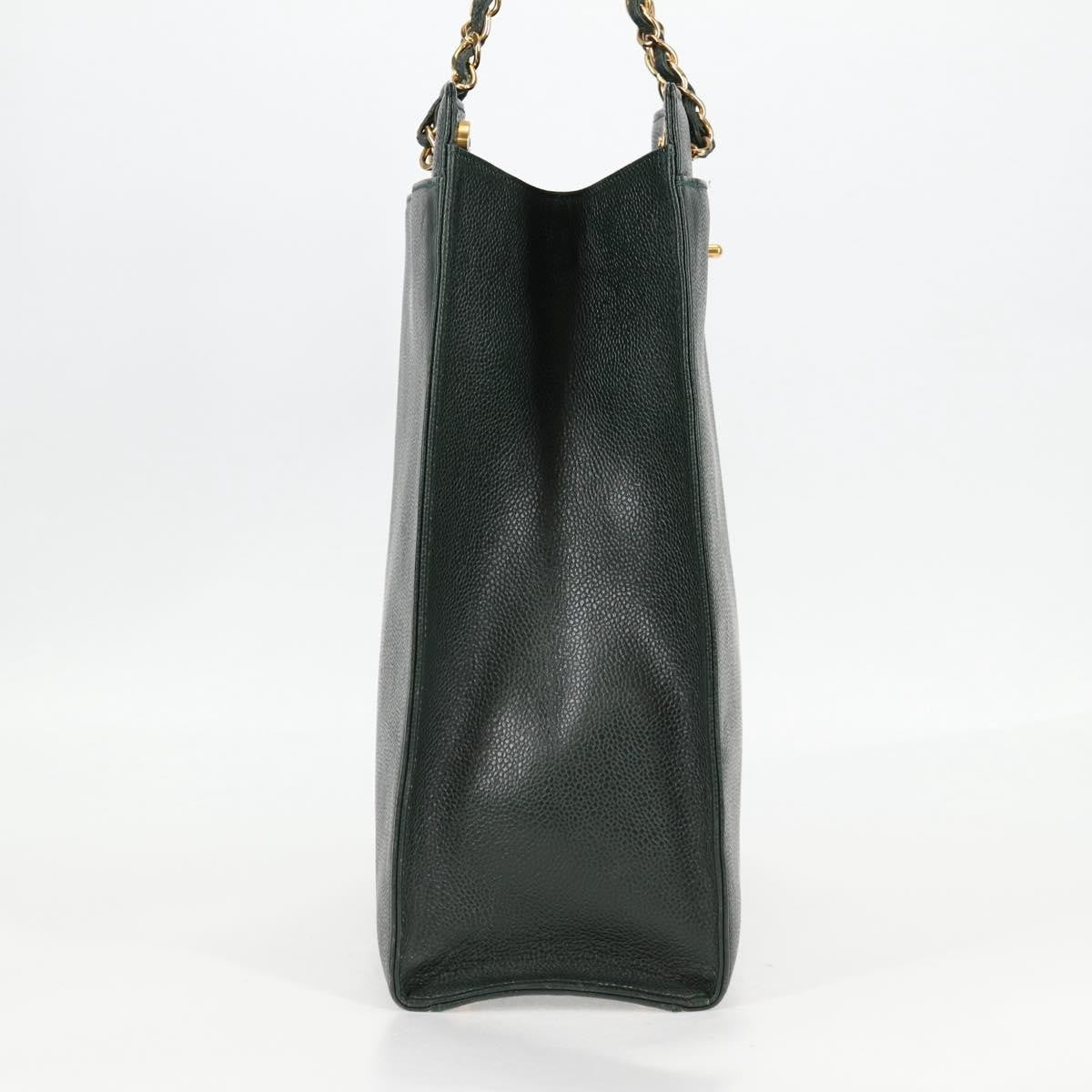 Chanel Vintage CC Lock Pocket Chain Tote Caviar, GREEN, LEATHER, Handbag