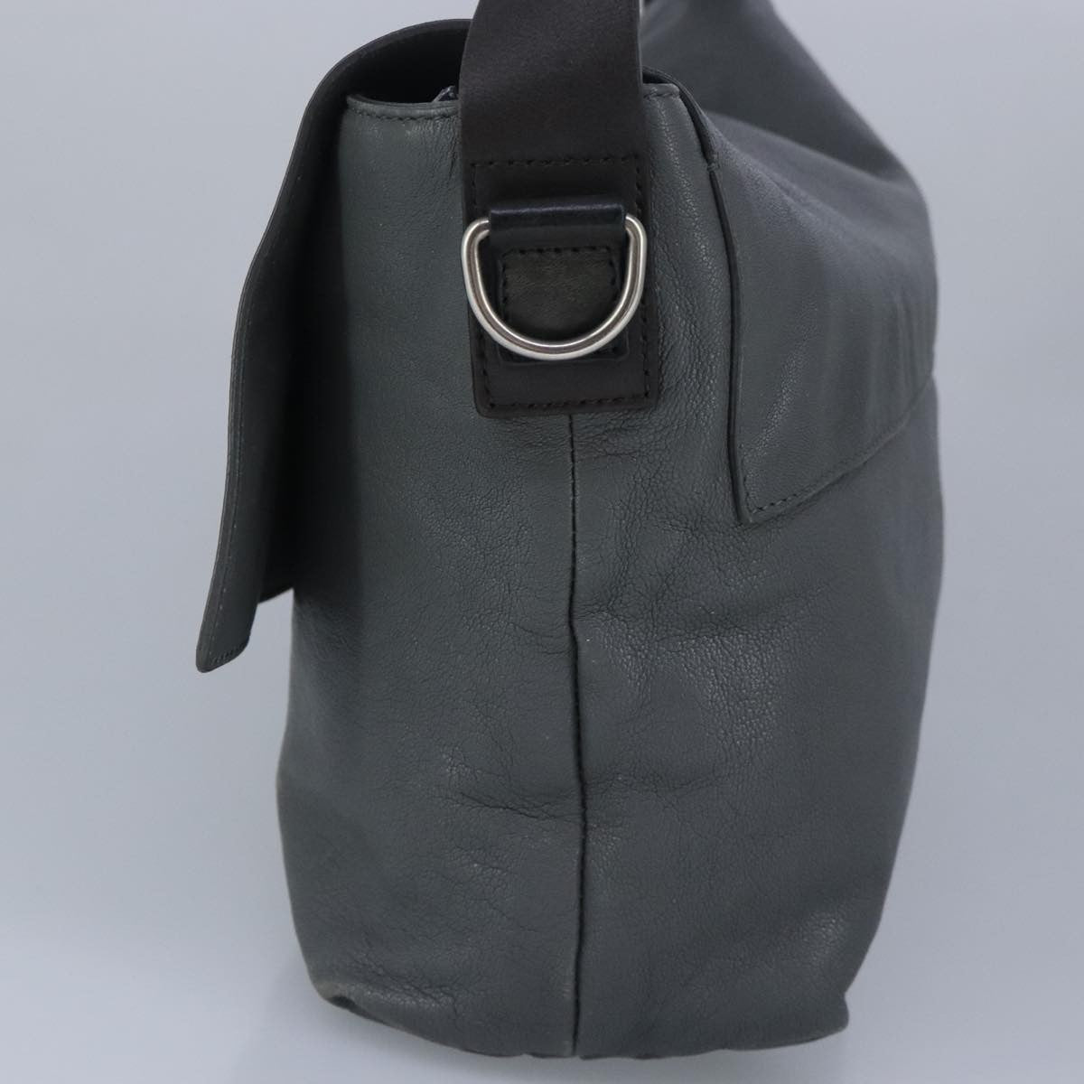 Celine Flap Shoulder Bag Leather, GRAY, LEATHER, Shoulder bag