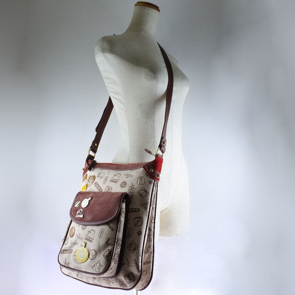 Loewe Pin batch shoulder bag Canvas and suede, MULTICOLOUR, CANVAS, Shoulder bag