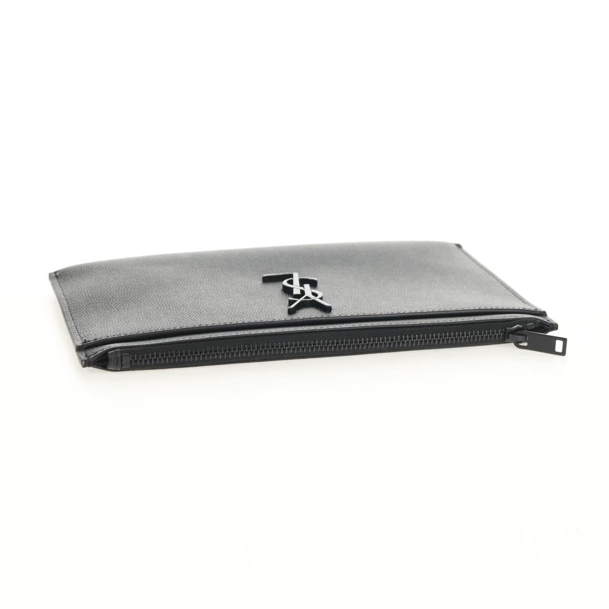 Saint Laurent Classic Monogram Zip Bill Pouch Leather, BLACK, LEATHER, Clutche & pouche
