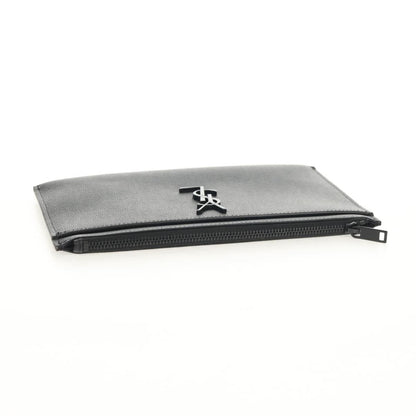 Saint Laurent Classic Monogram Zip Bill Pouch Leather, BLACK, LEATHER, Clutche & pouche