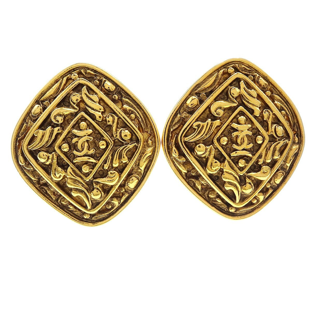 Chanel Vintage Diamond Clip-On Earrings Gold-plated, GOLD, GOLD_PLATED, Earrings