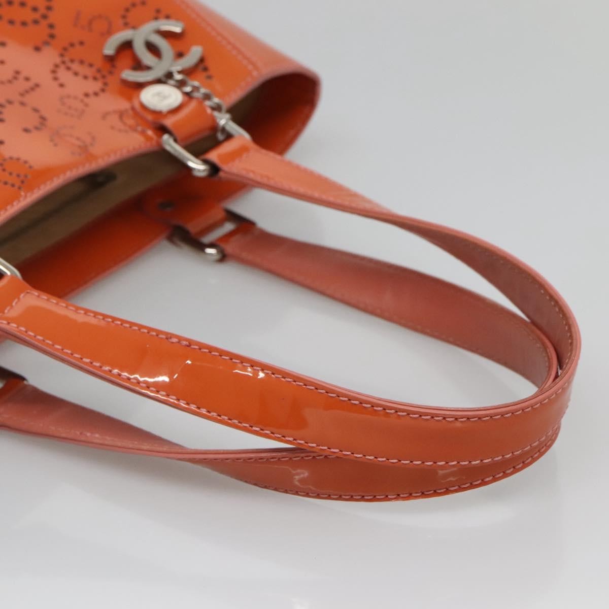 Chanel CC No.5 Shopping Tote Perforated Patent, Orange, Patent Leather, Tote Bag