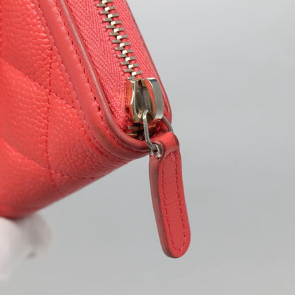 Chanel Filigree Zip Around Wallet Quilted Caviar, PINK, LEATHER, Wallets