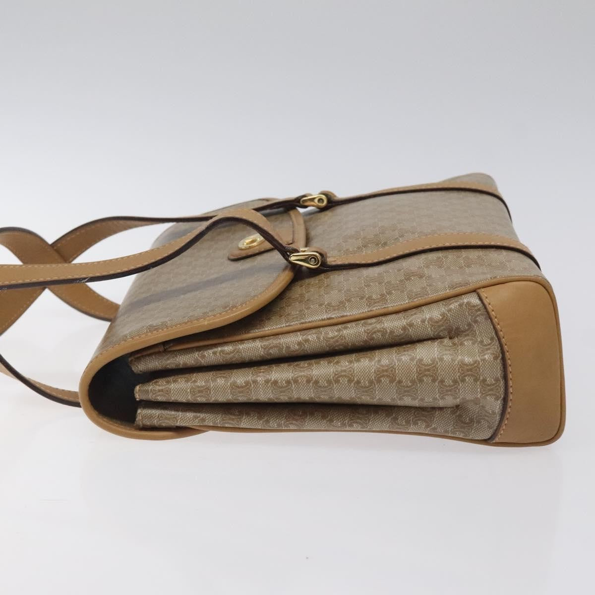 Celine Vintage Macadam Handbag Canvas and Leather, Beige, Canvas, Handbag