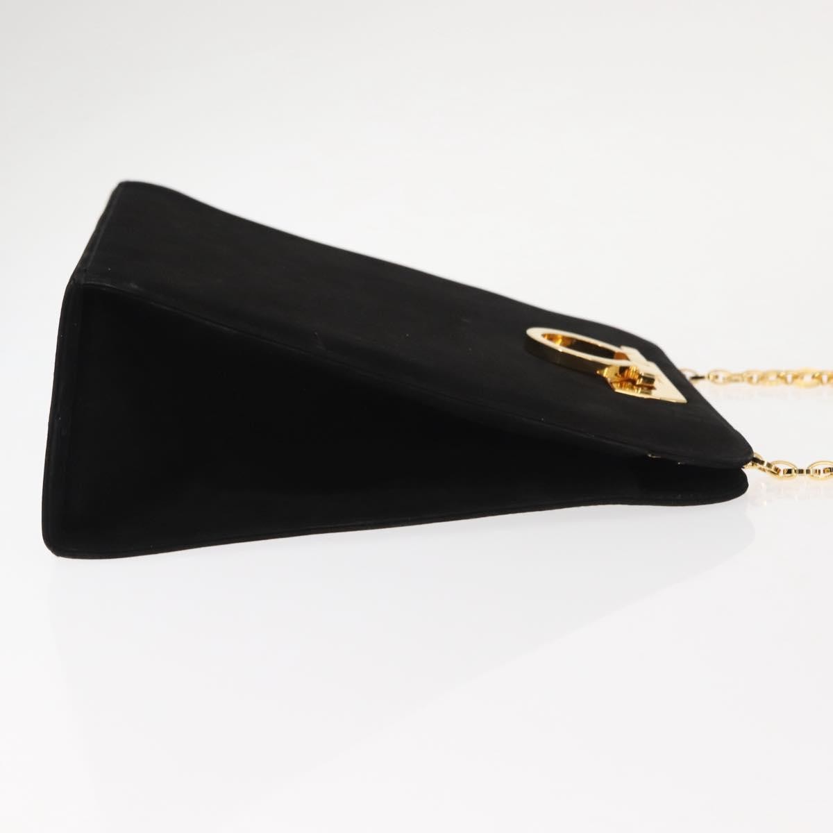 Salvatore Ferragamo Vintage Gancini Chain Shoulder Bag Suede, BLACK, SUEDE, Shoulder bag