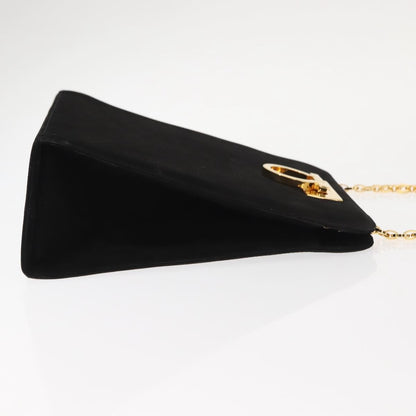 Salvatore Ferragamo Vintage Gancini Chain Shoulder Bag Suede, BLACK, SUEDE, Shoulder bag