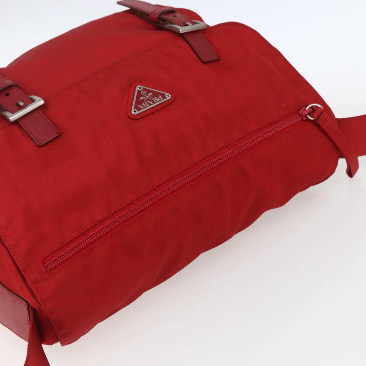 Prada Zip Buckle Messenger Bag Tessuto, Red, Nylon, Shoulder Bag