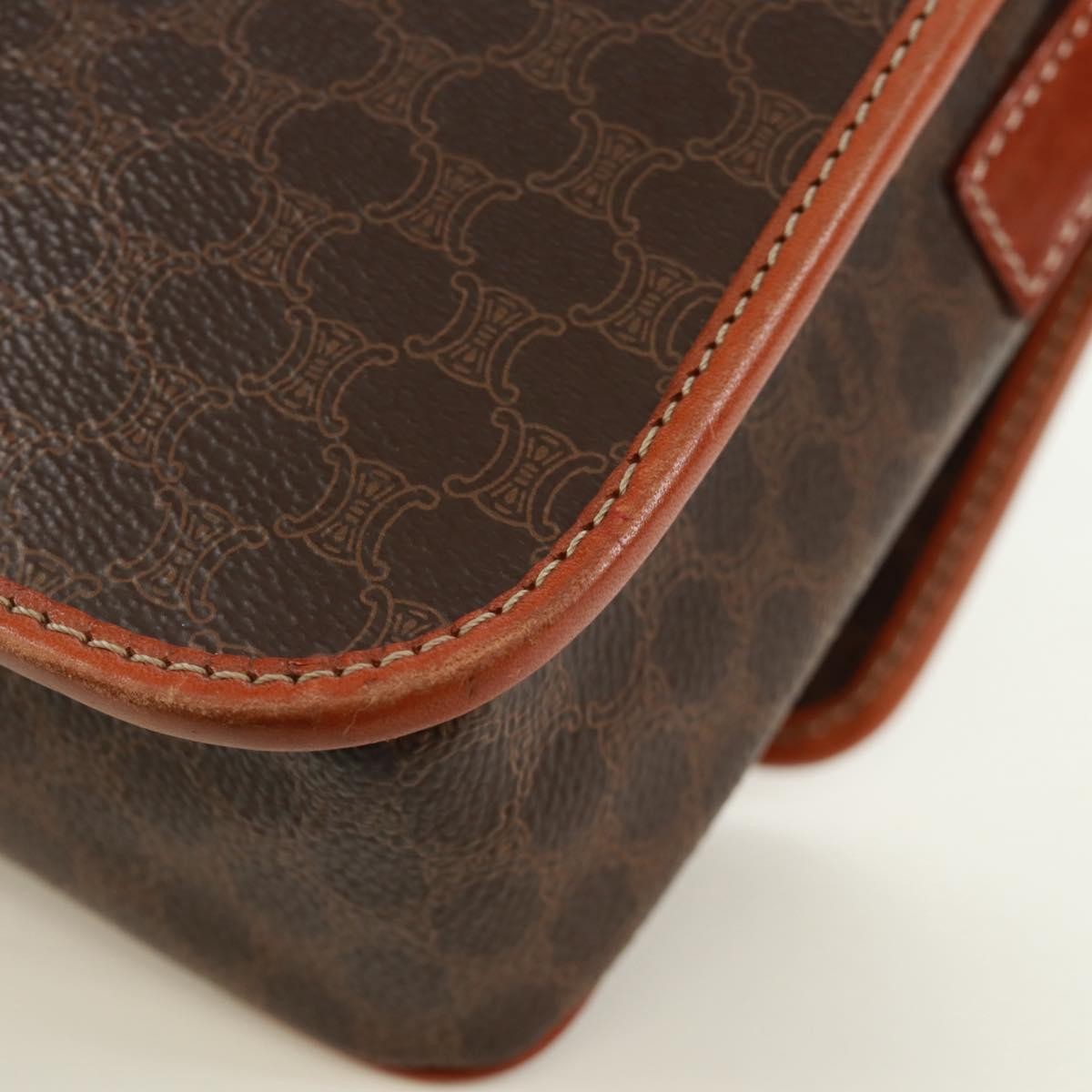 Celine Vintage Macadam Circle Logo Shoulder Bag Canvas and Leather, BROWN, CANVAS, Shoulder bag