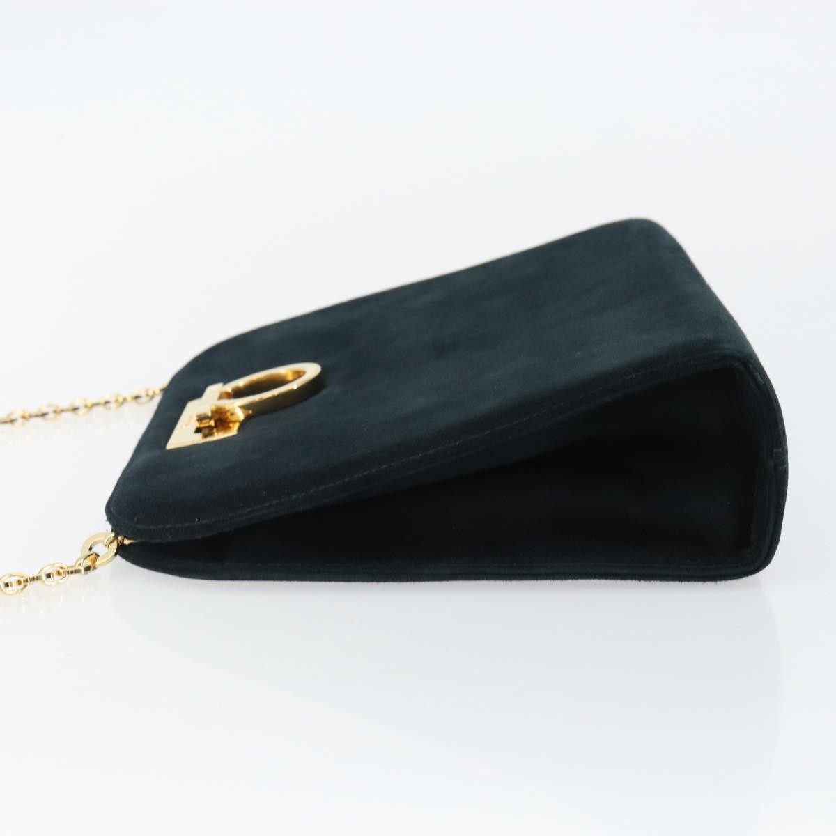 Salvatore Ferragamo Gancini Chain Shoulder bag Suede, NAVY, SUEDE, Shoulder bag
