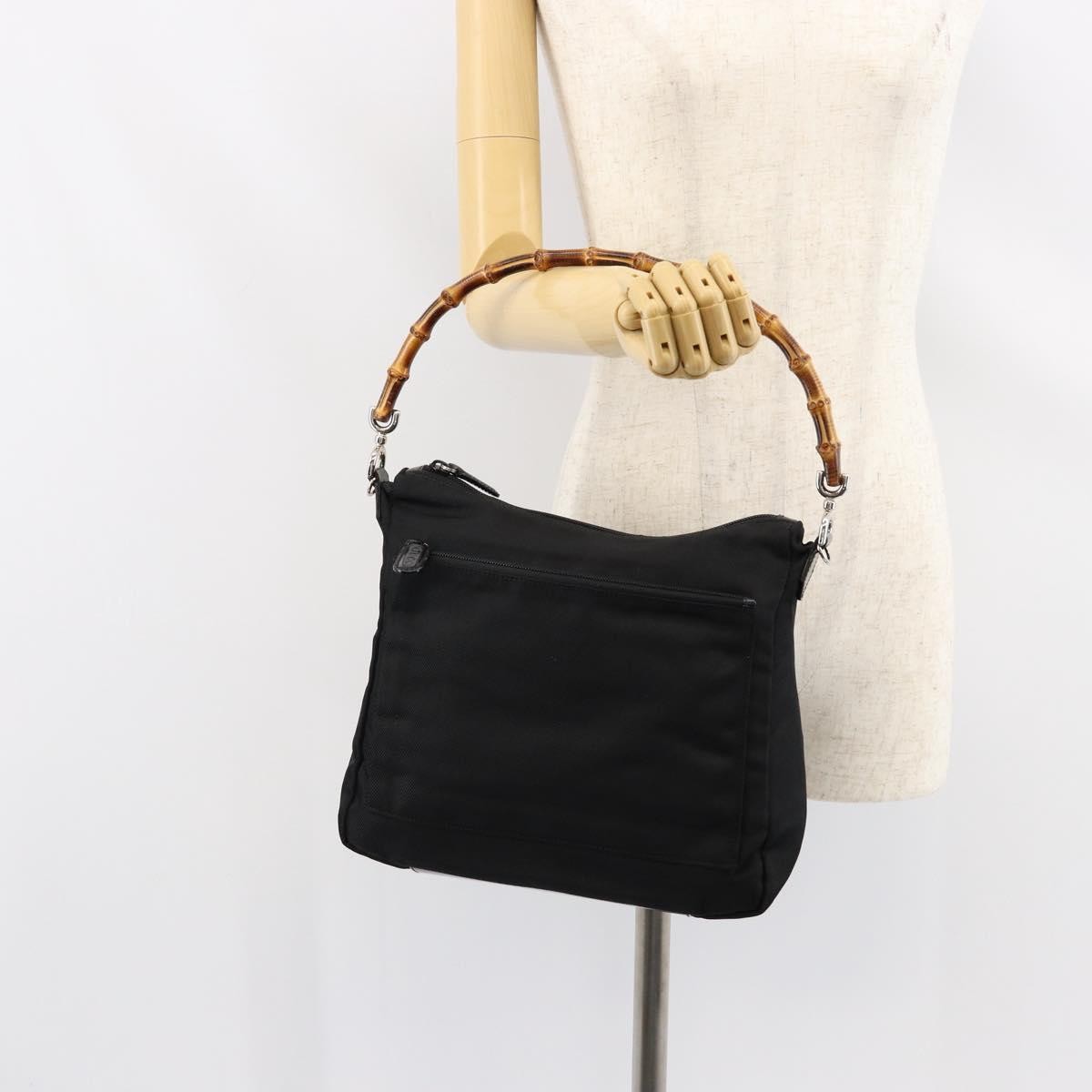 Gucci Vintage Bamboo Handle Bag Nylon, Black, Nylon, Handbag