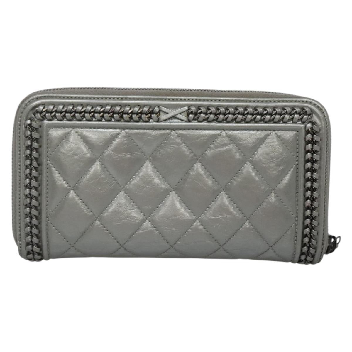 Chanel Boy Zip Jacket Wallet Quilted Calfskin, SILVER, LEATHER, Wallets