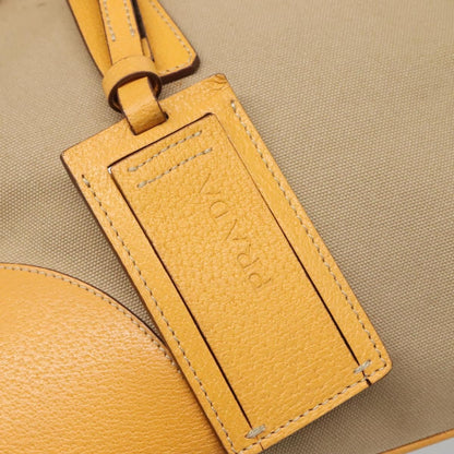 Prada Bauletto Bag Canvas with Leather, BEIGE, CANVAS, Handbag