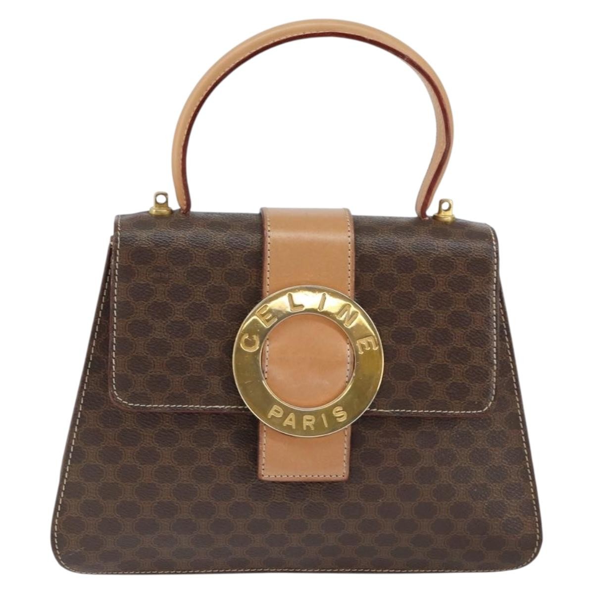 Celine Vintage Macadam Handbag Canvas, BROWN, PVC, Handbag