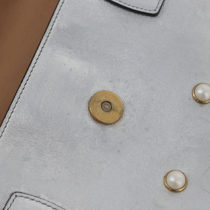 Gucci Broadway Pearly Bee Shoulder Bag Embellished Leather, SILVER, LEATHER, Shoulder bag