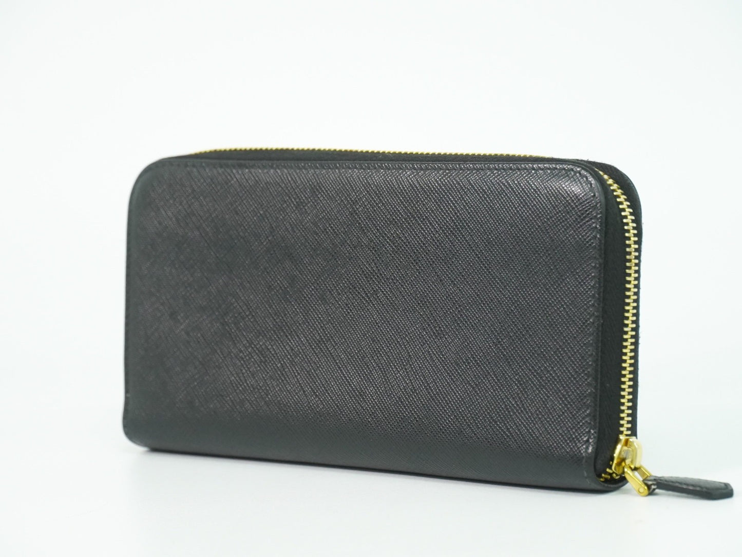 Prada Zip Around Tab Wallet Saffiano Leather, Black, Leather, Wallet