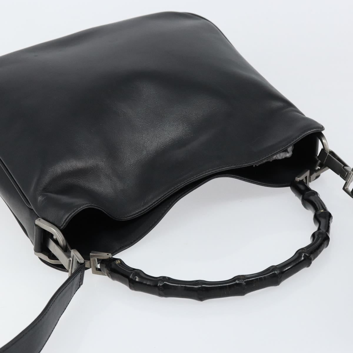 Gucci Vintage Bamboo Handle Open Hobo Leather, BLACK, LEATHER, Handbag