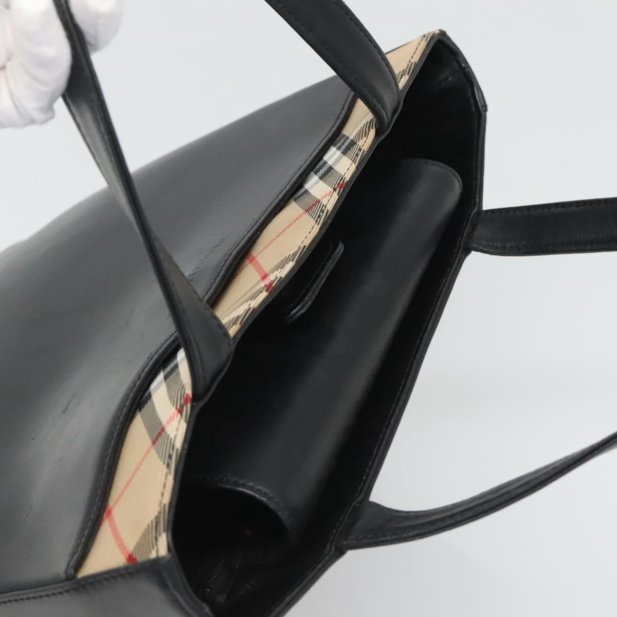 Burberry Nova Check Tote Canvas and Leather, BLACK, LEATHER, Tote bag