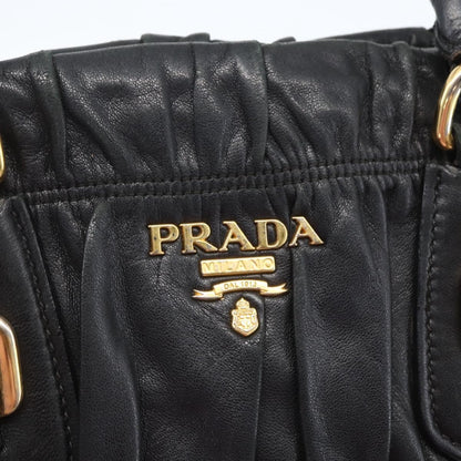 Prada Gaufre Convertible Satchel Nappa Leather, BLACK, LEATHER, Handbag