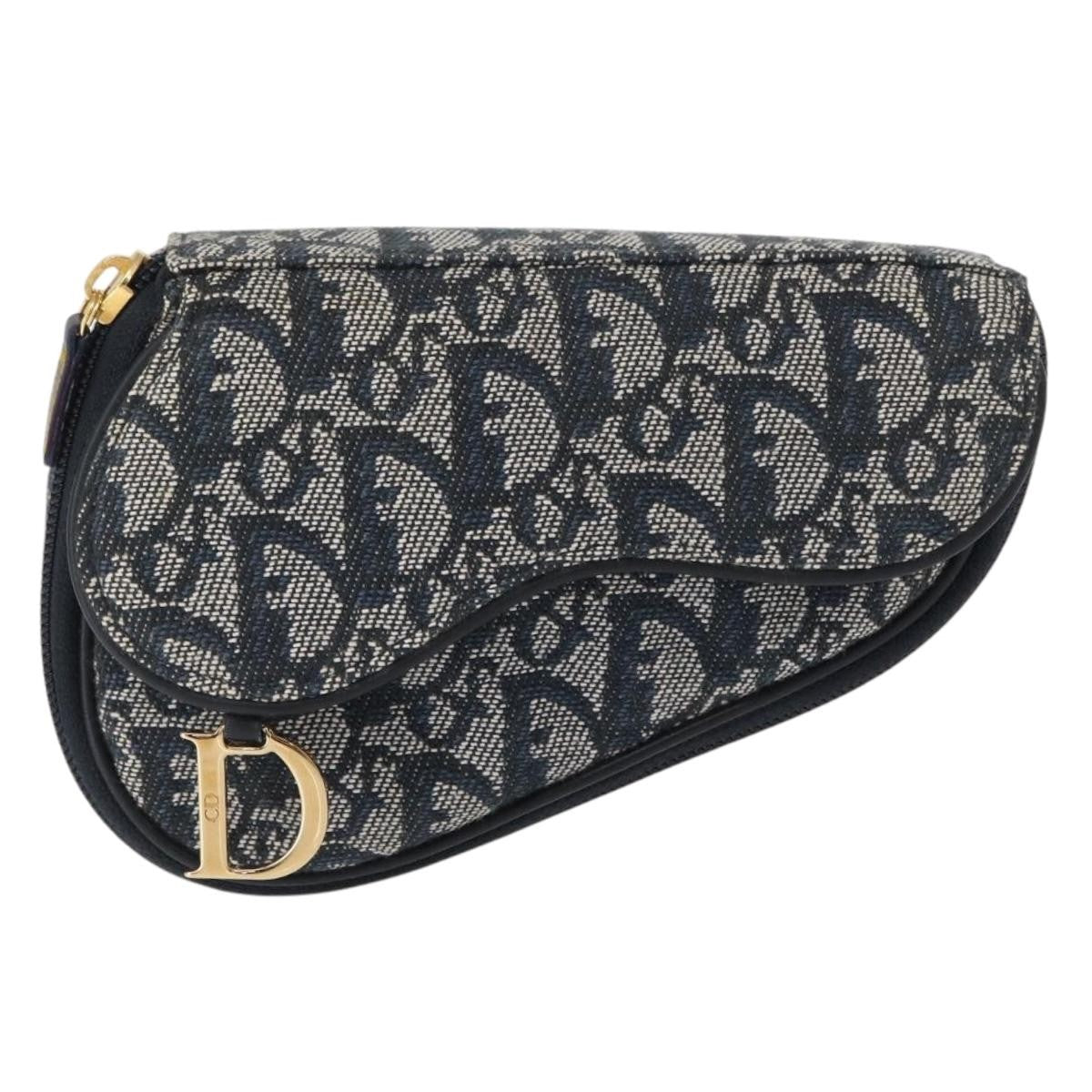 Christian Dior Saddle Zip Pouch Diorissimo Canvas, BLUE, CANVAS, Clutche & pouche