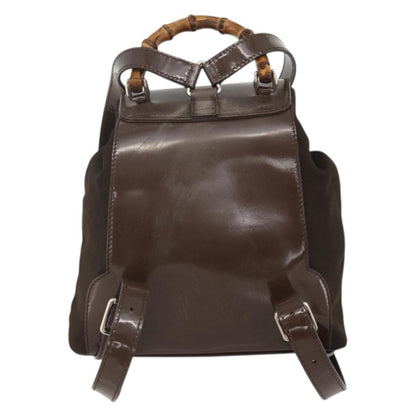 Gucci Vintage Bamboo Backpack Nylon and Patent Leather, Brown, Nylon, Backpack