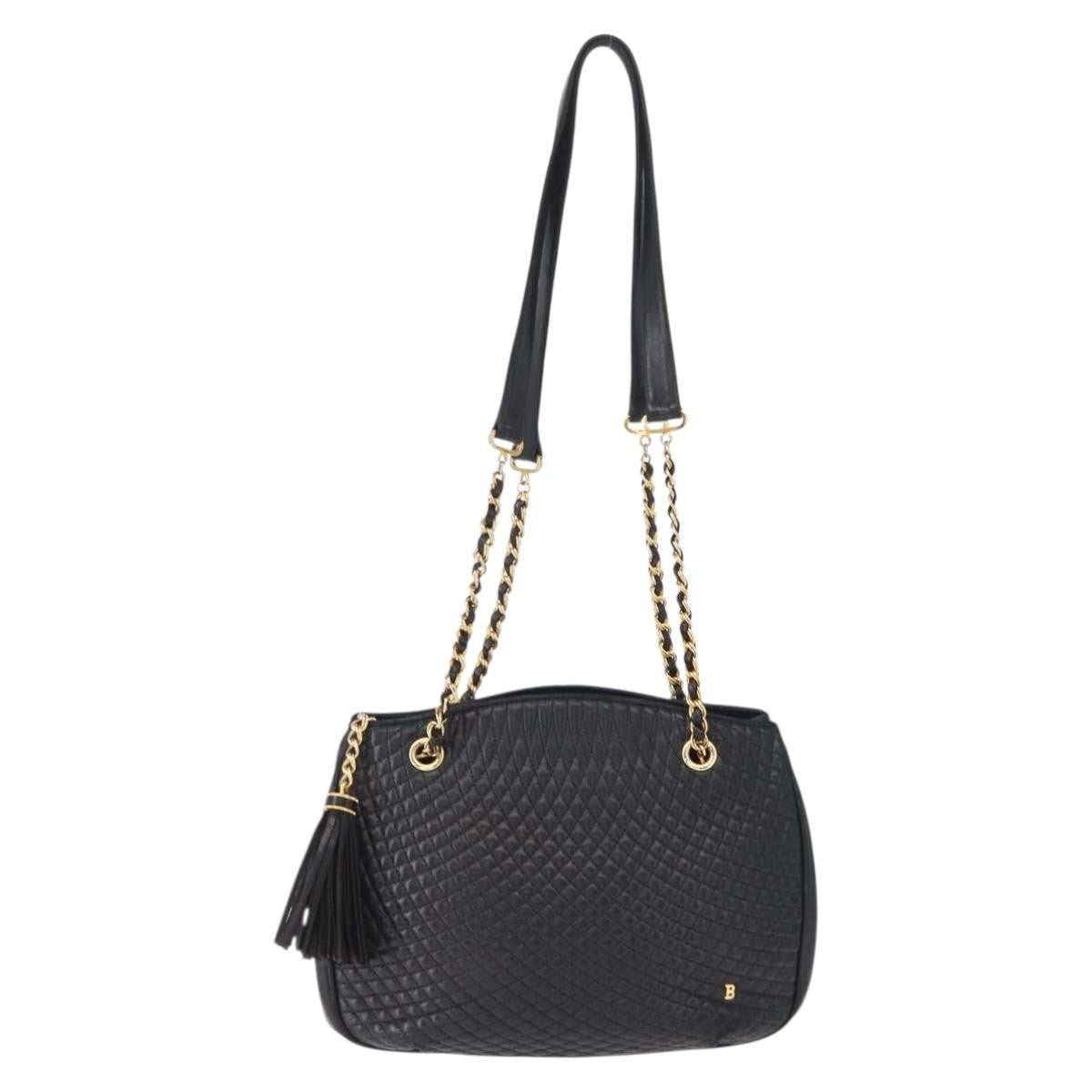 Bally Vintage Chain Shoulder Bag Quilted Leather, BLACK, LEATHER, Shoulder bag