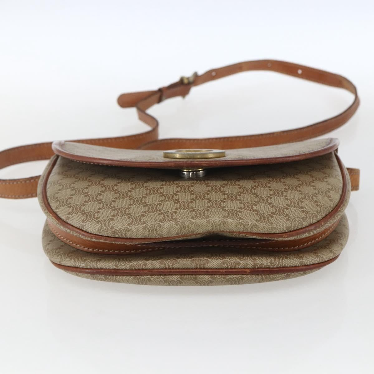 Celine Vintage Macadam Circle Logo Shoulder Bag Canvas and Leather, BEIGE, CANVAS, Shoulder bag