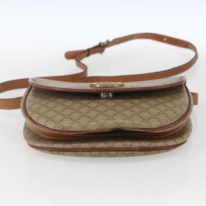 Celine Vintage Macadam Circle Logo Shoulder Bag Canvas and Leather, BEIGE, CANVAS, Shoulder bag