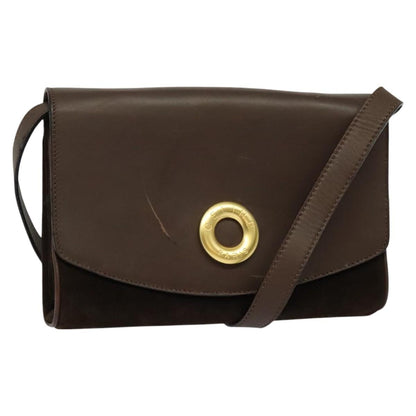 Celine Circle logo Suede and Leather, BROWN, SUEDE, Shoulder bag