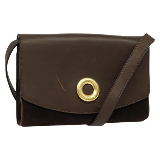 Celine Circle logo Suede and Leather, BROWN, SUEDE, Shoulder bag