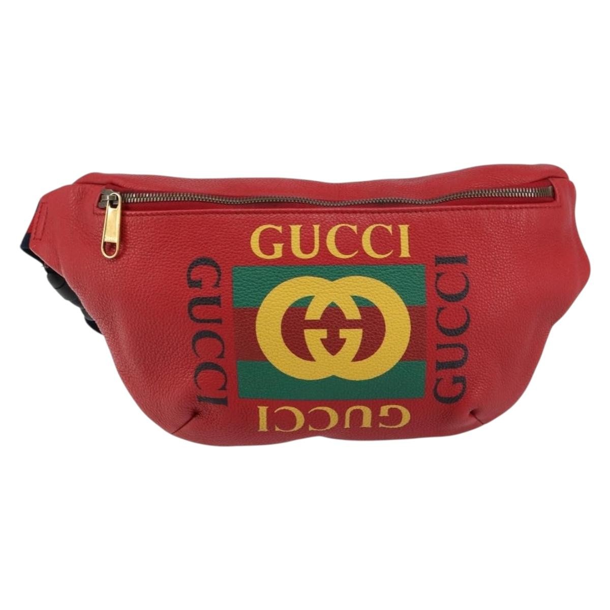 Gucci Logo Belt Bag Printed Leather, RED, LEATHER, Shoulder bag