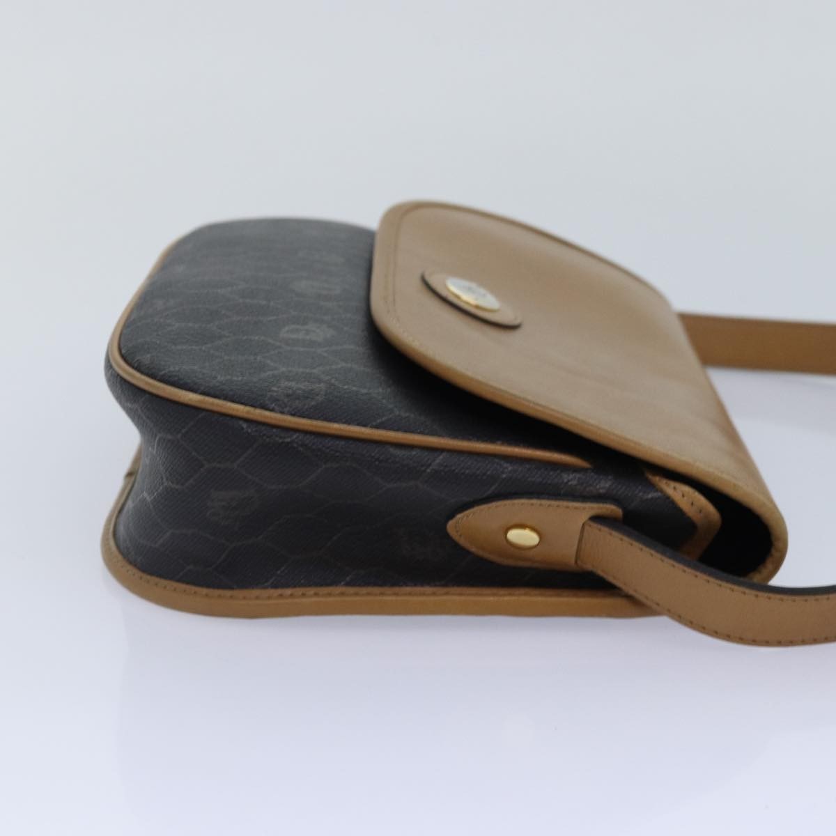 Christian Dior Vintage Honeycomb Flap Crossbody Bag Canvas and Leather, BLACK, CANVAS, Crossbody bag