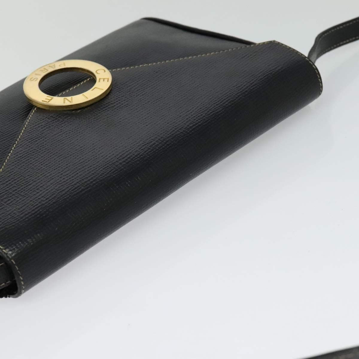 Celine Vintage Circle Logo Crossbody Bag Leather, BLACK, LEATHER, Crossbody bag