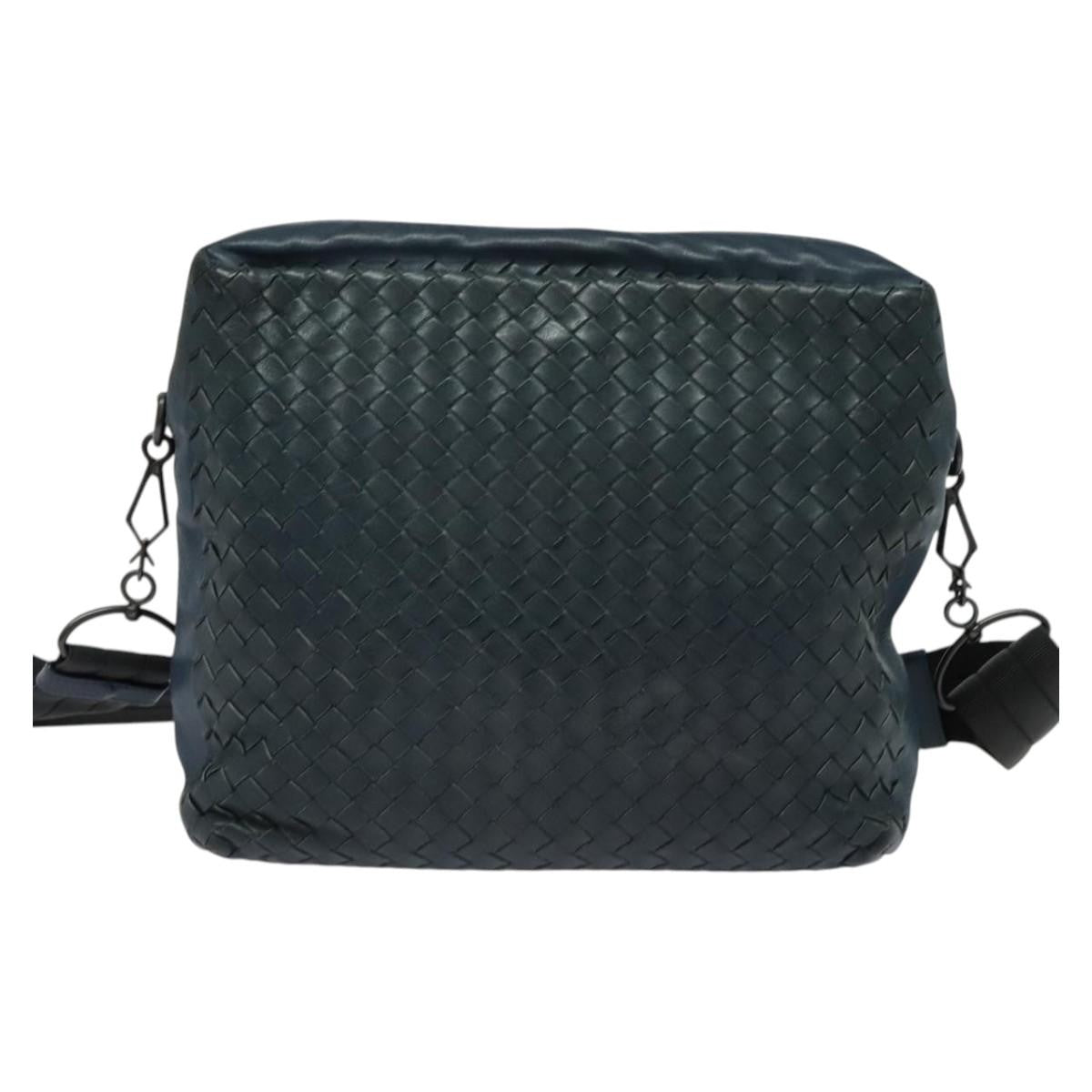 Bottega Veneta Flat Messenger Bag Intrecciato Nappa, BLUE, LEATHER, Shoulder bag