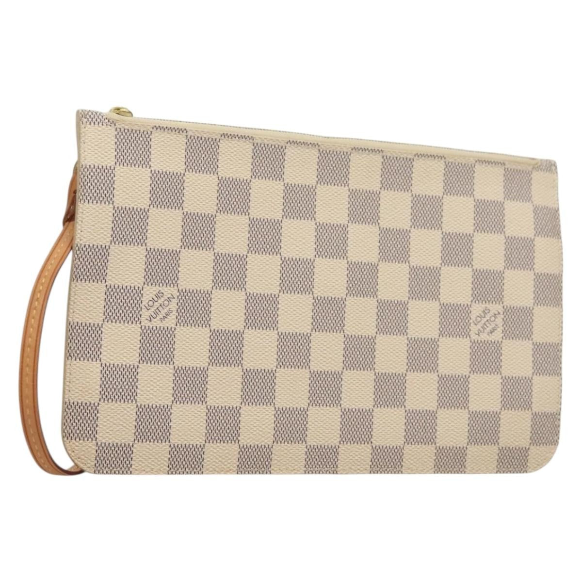 Louis Vuitton Neverfull Pochette Damier, WHITE, CANVAS, Tote bag