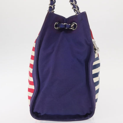 Chanel Mariniere Chain Tote Striped Canvas, NAVY, CANVAS, Tote bag