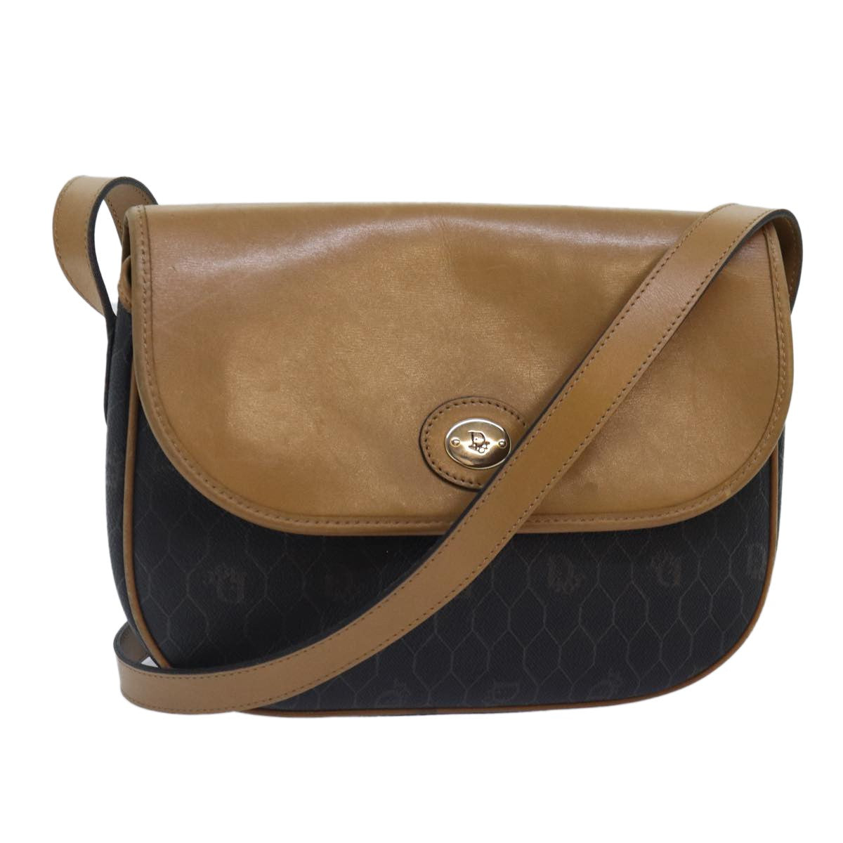 Christian Dior Vintage Honeycomb Shoulder Bag Canvas and Leather, BLACK, CANVAS, Shoulder bag