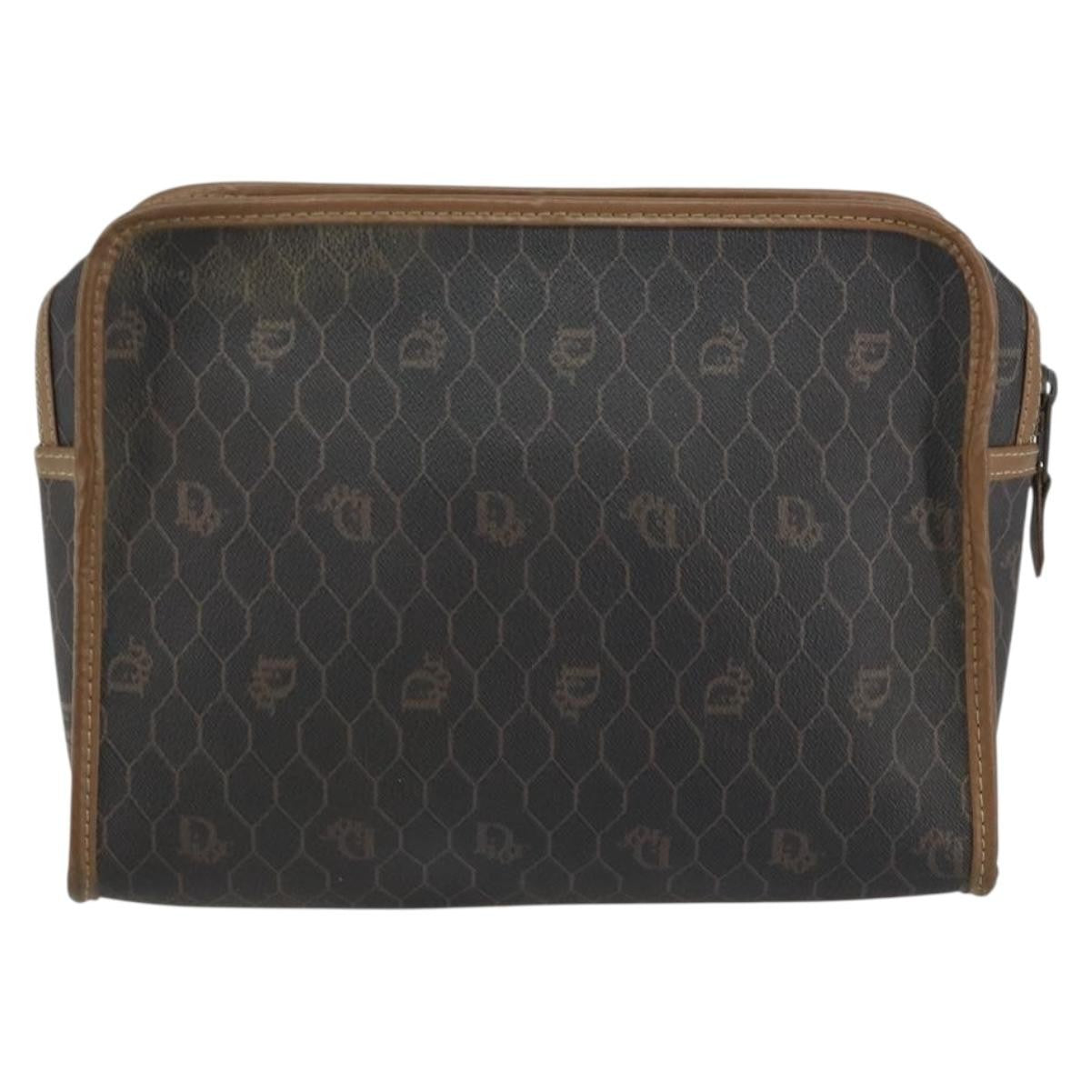 Christian Dior Vintage Honeycomb Zip Pouch Canvas and Leather, BLACK, CANVAS, Clutche & pouche
