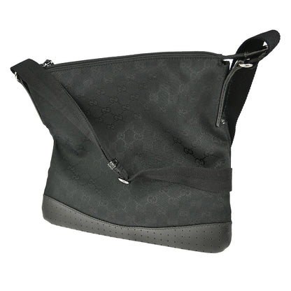 Gucci Zip Messenger Bag GG Canvas with Perforated Leather, BLACK, CANVAS, Shoulder bag