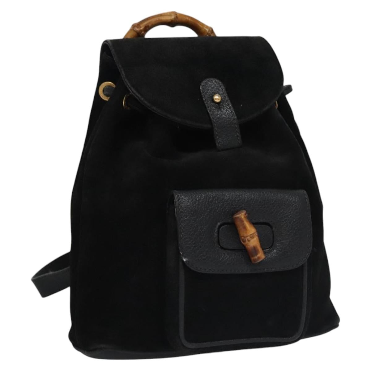 Gucci Gucci bamboo backpack daim, BLACK, SUEDE, Backpack