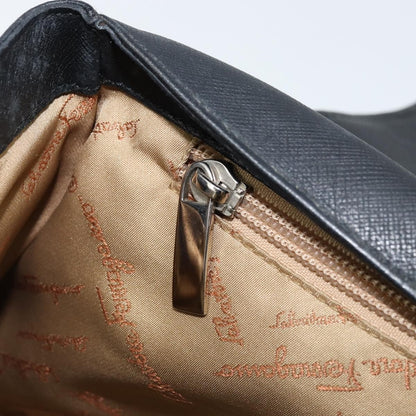 Salvatore Ferragamo Gancini handbag Leather, BLACK, LEATHER, Handbag